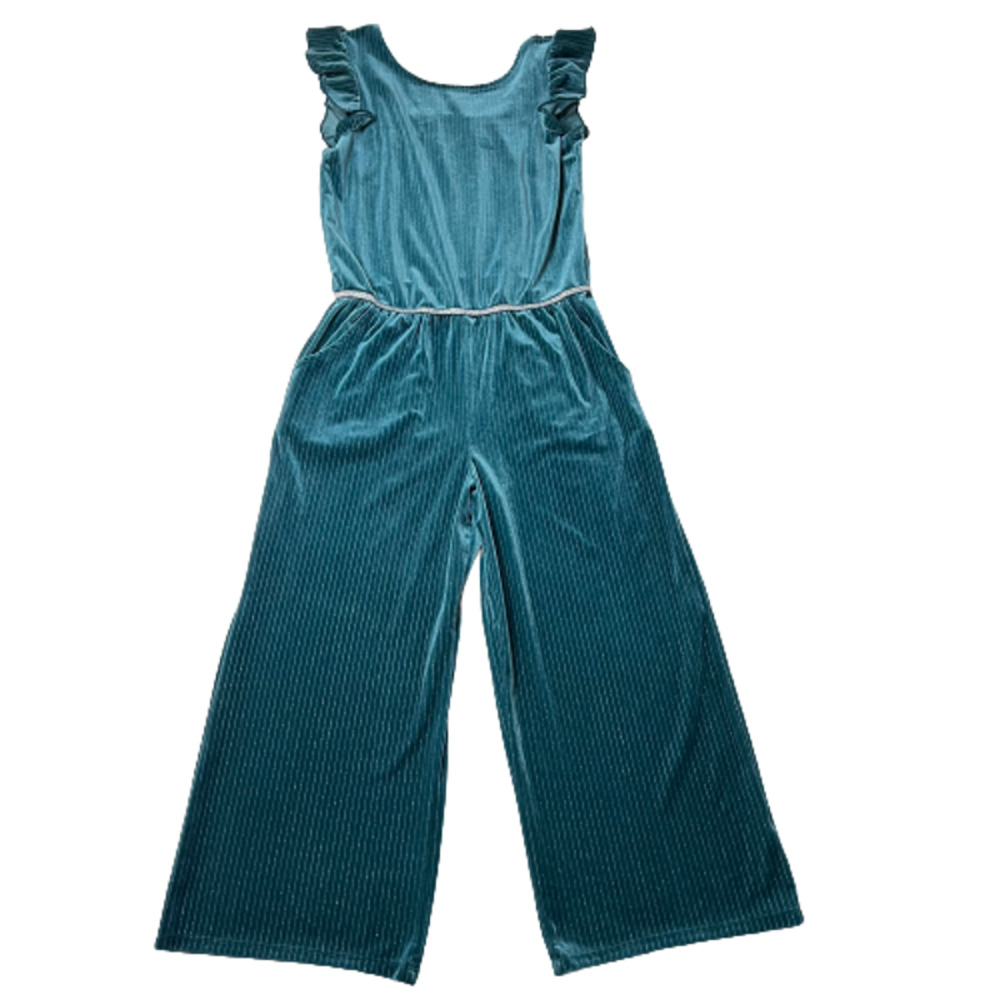 EUC Cat & Jack Big Girls Sleeveless Velvet Pinstripe Ruffle Jumpsuit XL 14/16